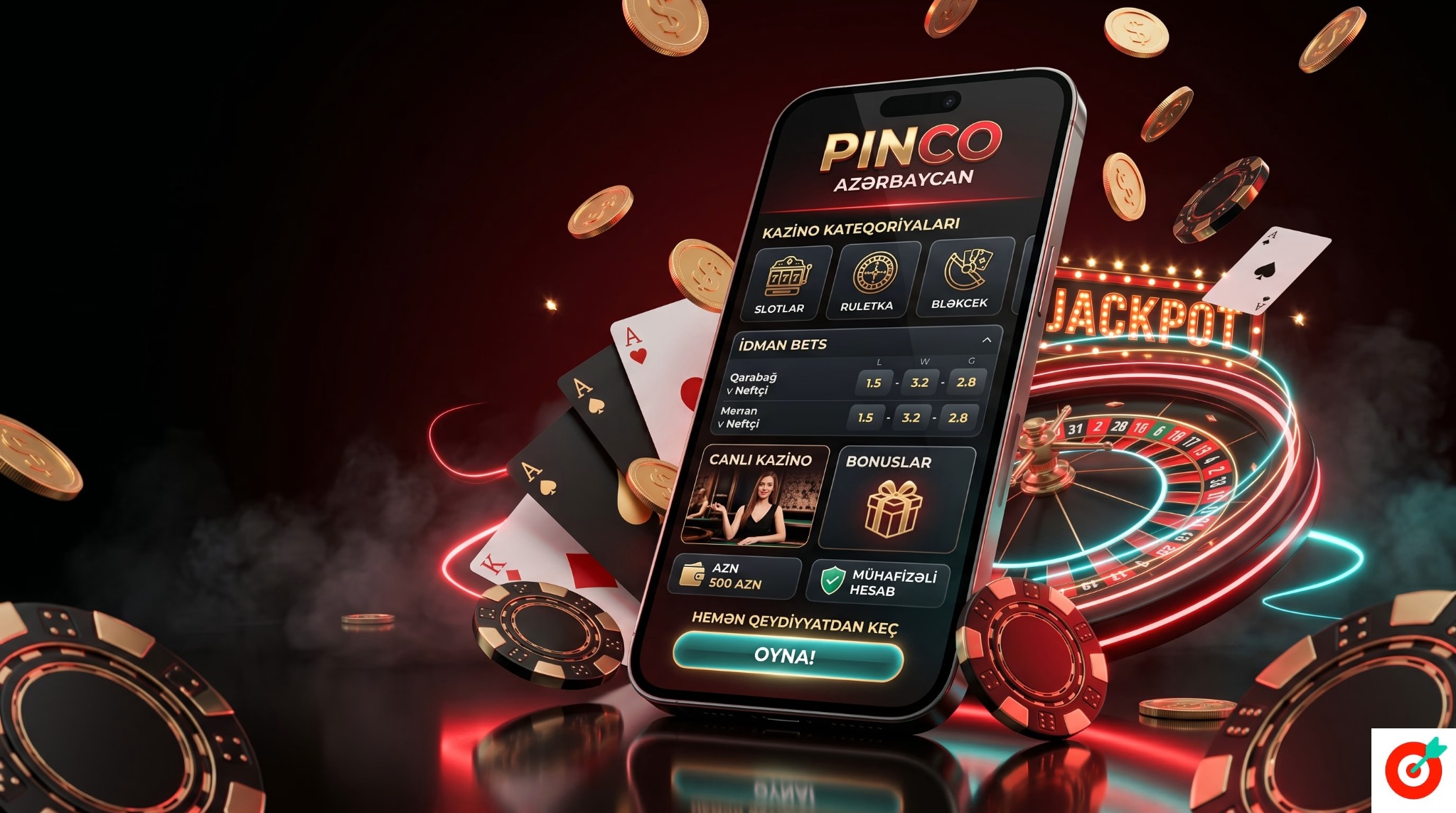 Pinco əsas səhifəsində casino və idman mərcləri bölmələri